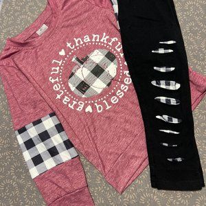 Fall Boutique Outfit. Grateful. Thankful. Blessed. Pumpkins. Plaid Size XL
